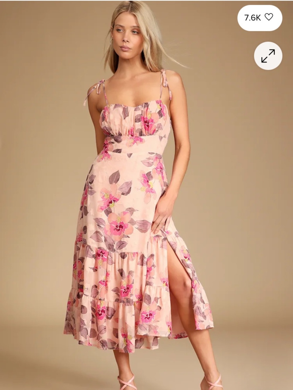 Lulus Pink Floral Tie-Strap Midi Dress - size small